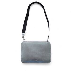 Rebecca Minkoff 13" Regan‎ Laptop Computer Sleeve Crossbody Bag Metallic Silver